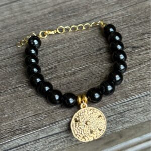 Black healing crystal with stainless steel sea star