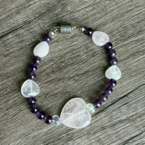 5 hearts Rose Quartz and Natural Amethyst Bracelet